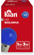 Kian - Lâmpada Led Bolinha 1-3W Azul Bivolt E27