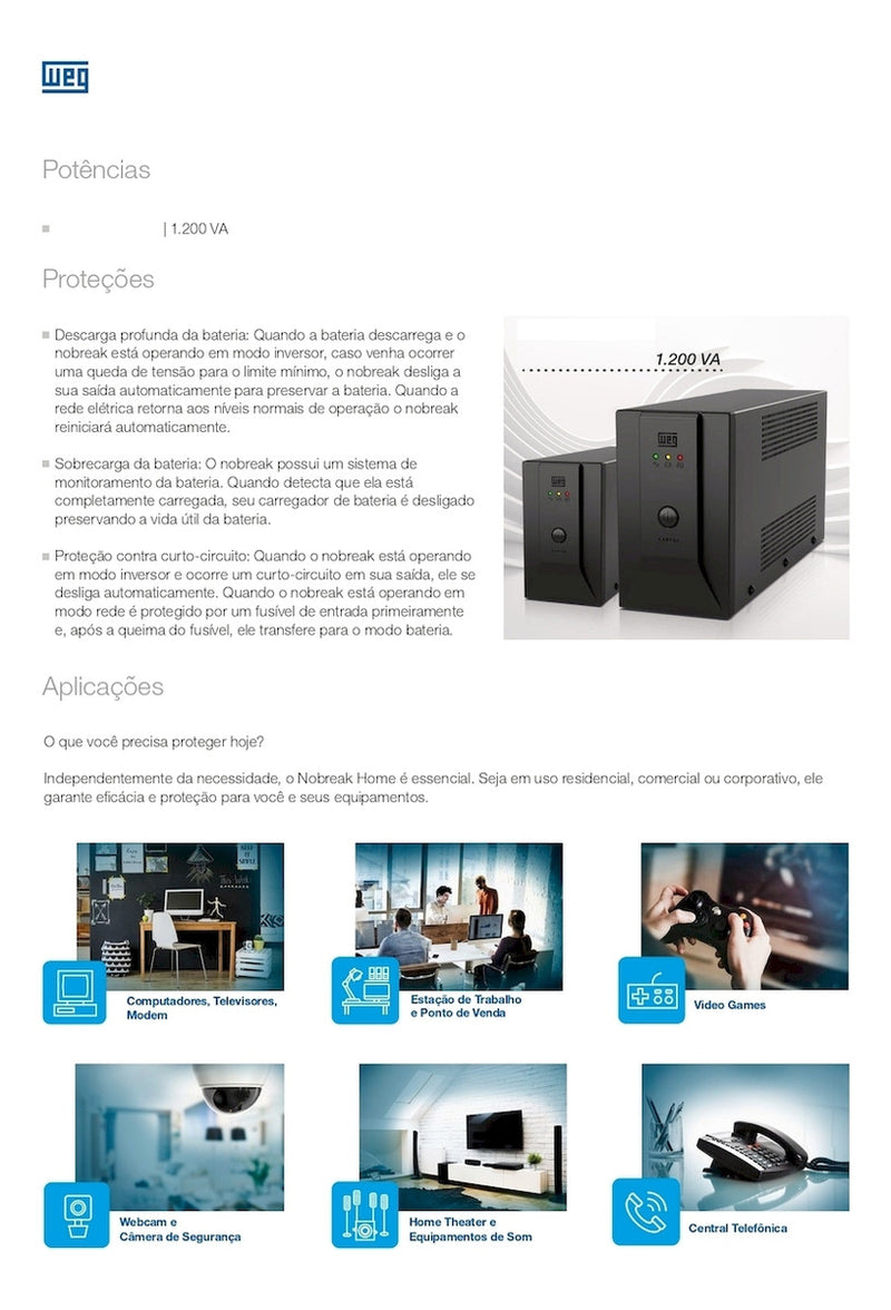 NO BREAK HOME WEG 1200 VA BIVOLT/ 110 V