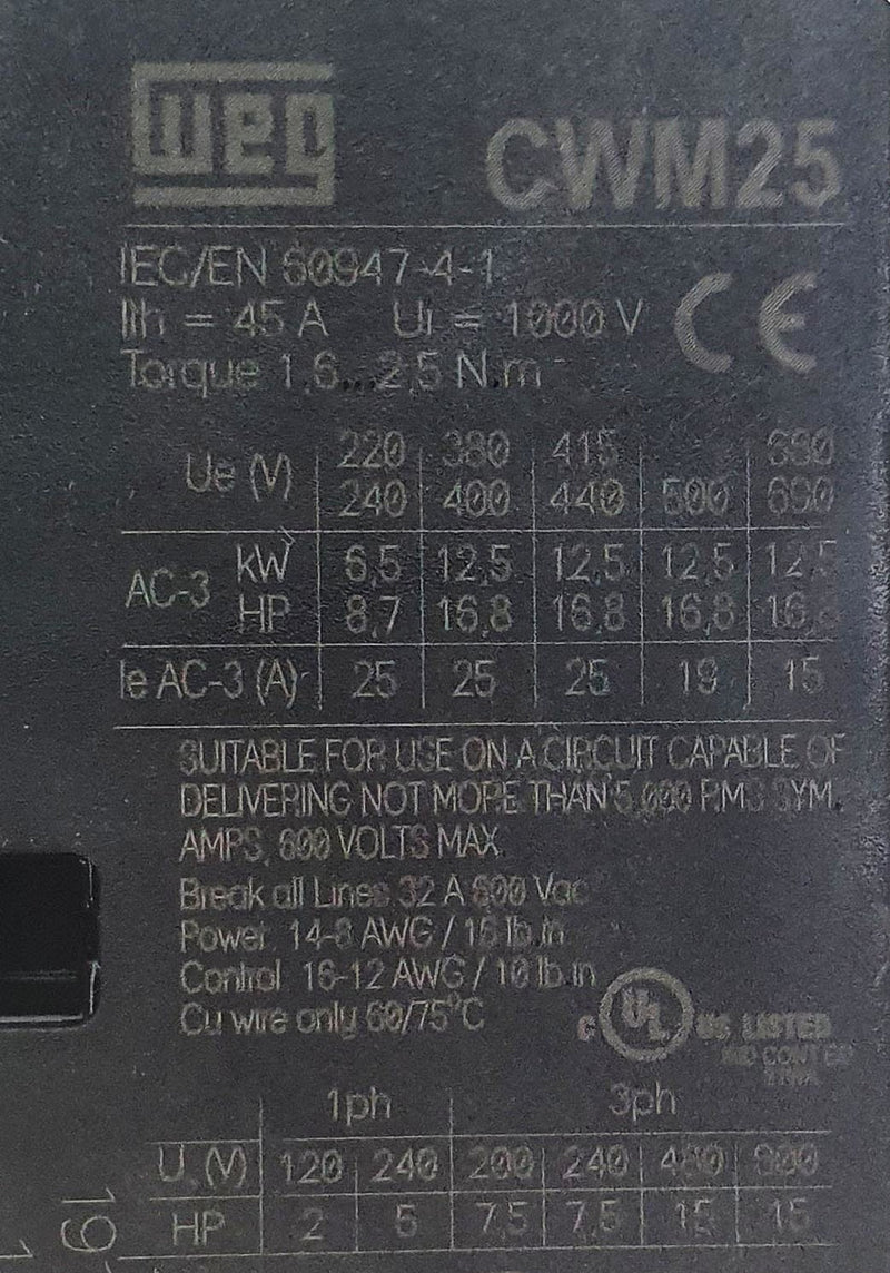 CONTATOR WEG CWM 25.22 220V 60HZ (-1)