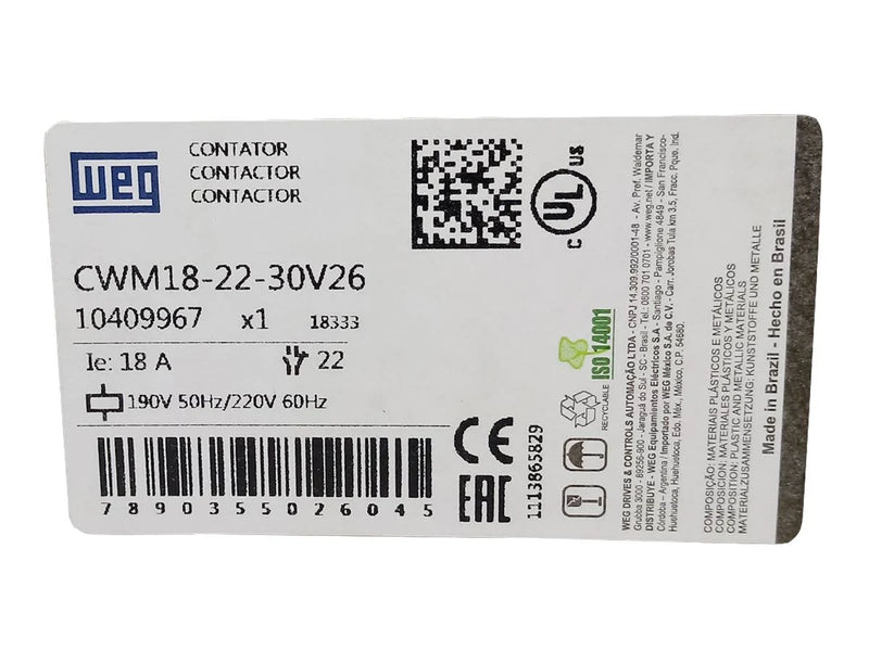 CONTATOR WEG CWM 18.22 220V 60HZ